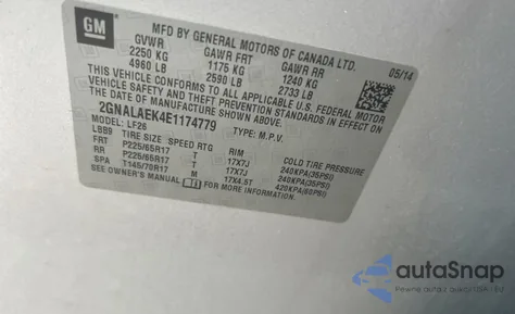 2014 Chevrolet Equinox Ls z USA, uszkodzony, nr VIN 2GNALAEK4E1174779